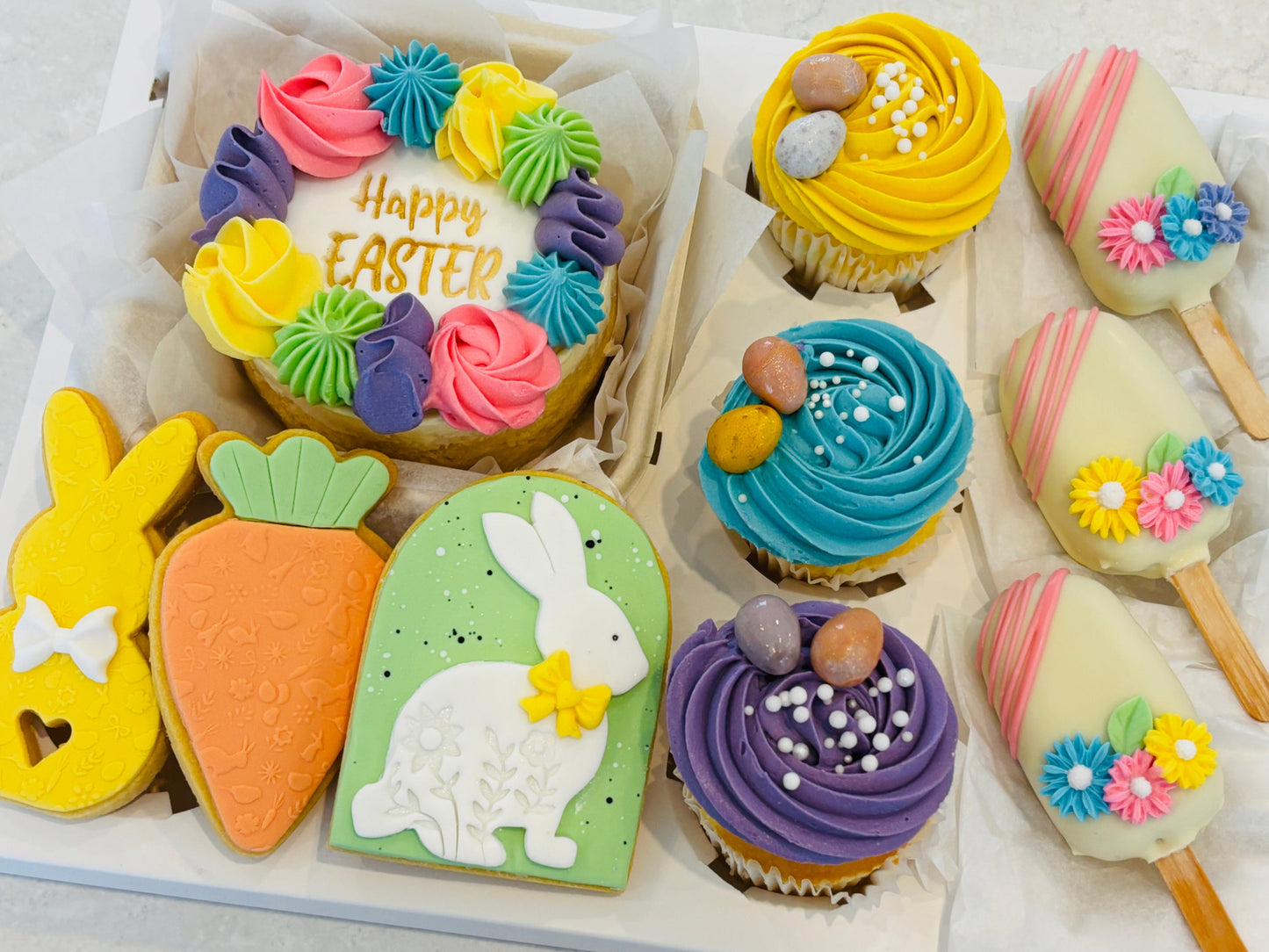 Easter Bento Box - Mini Cake, 3 x Cupcakes, 3 x Cookies, 3 Treat Pops