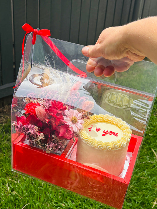 Valentines Mini Cake & Flowers Box
